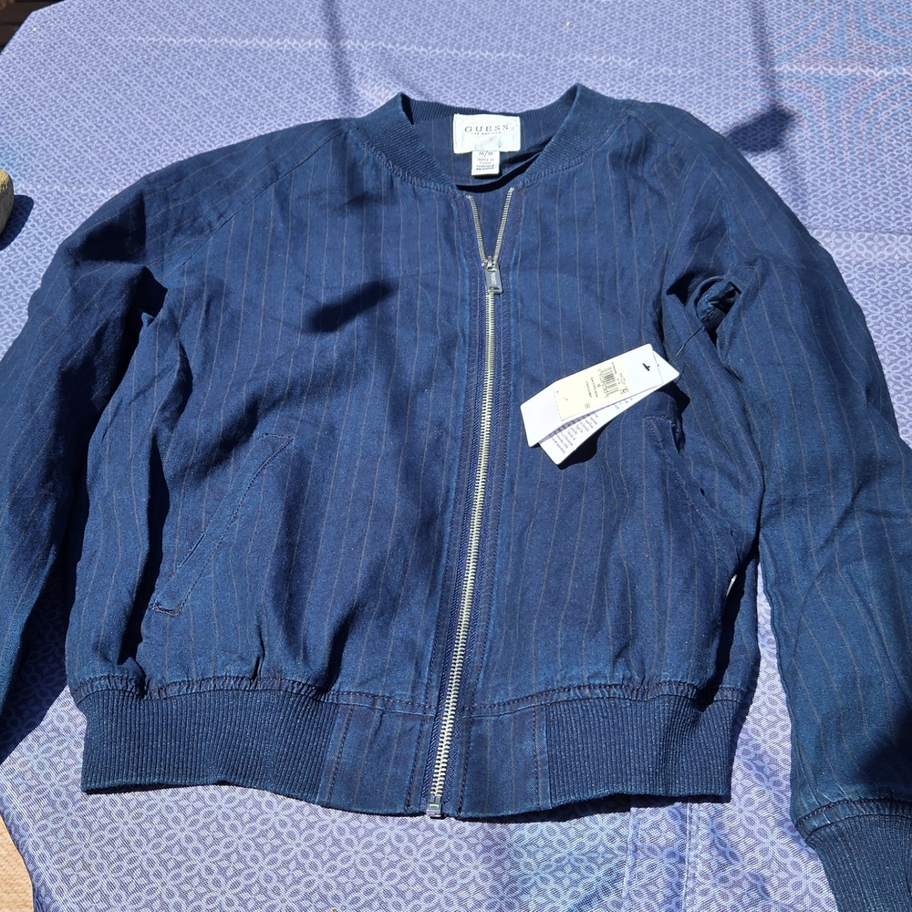 GUESS Blue Pinstripe Bomber Jacket